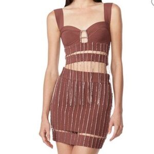 NWT HERVE LEGER Crystal Bodycon skirt
